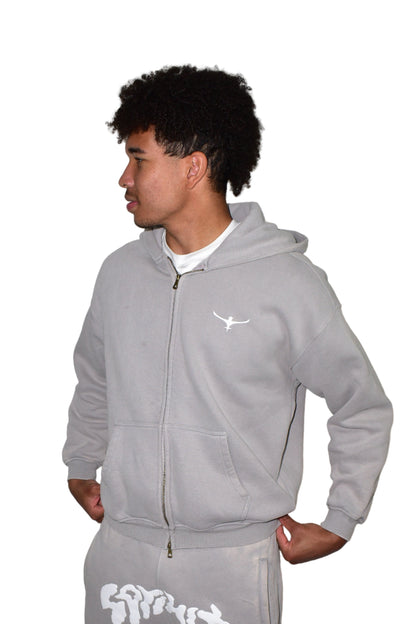washed grey zip-up hoodie