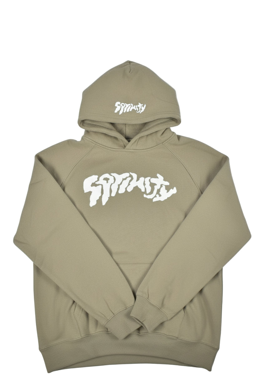 Khaki hoodie with puff 3d logo 